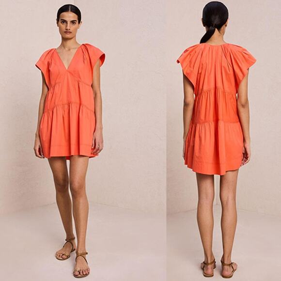 NWT A.L.C. Haley Cotton V-Neck Short Sleeve Coral Spice Orange Mini Dress - Picture 7 of 7